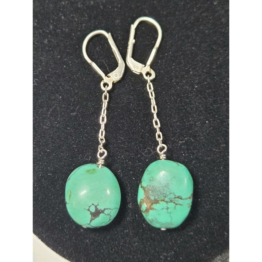 Small  Turquoise Drop Earrings‎ On 925 Sterling Silver Leverback Closure